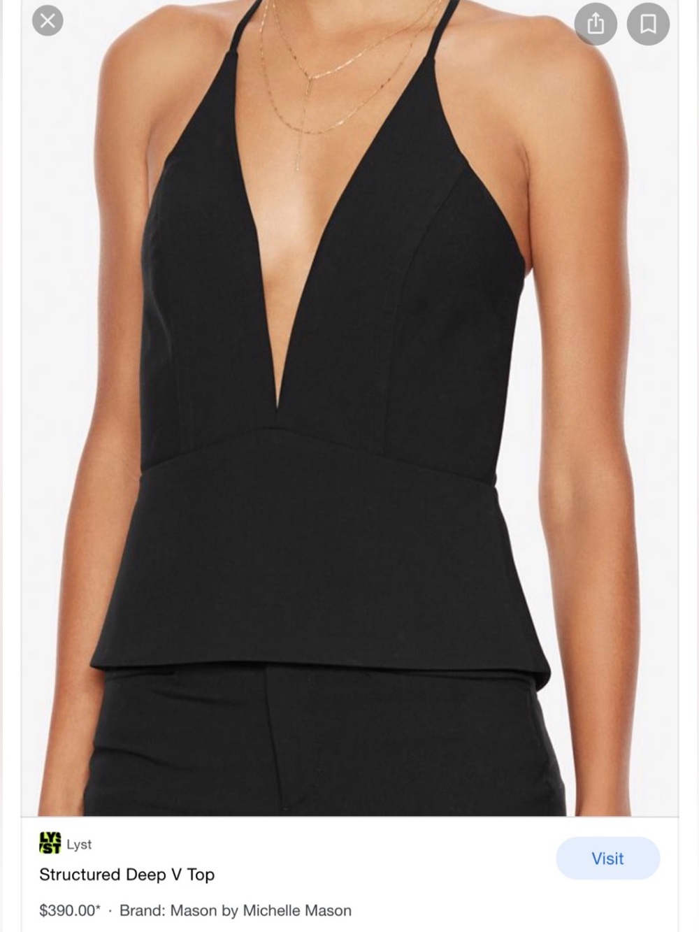 Mason Black Sleeveless V-Neck Peplum Cami with Crisscross Straps